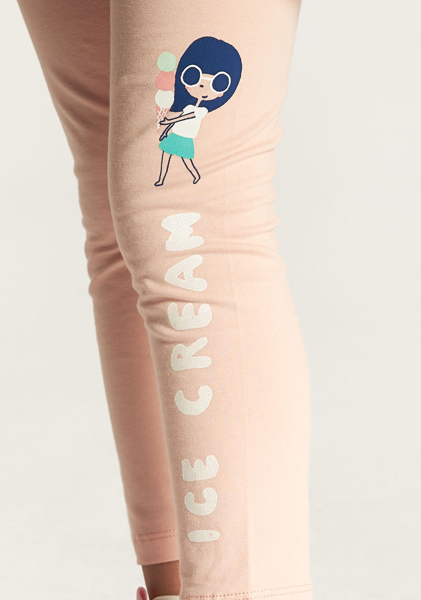 Juniors Printed Mid-Rise Leggings with Elasticated Waistband - Set of 2-Multipacks-image-4