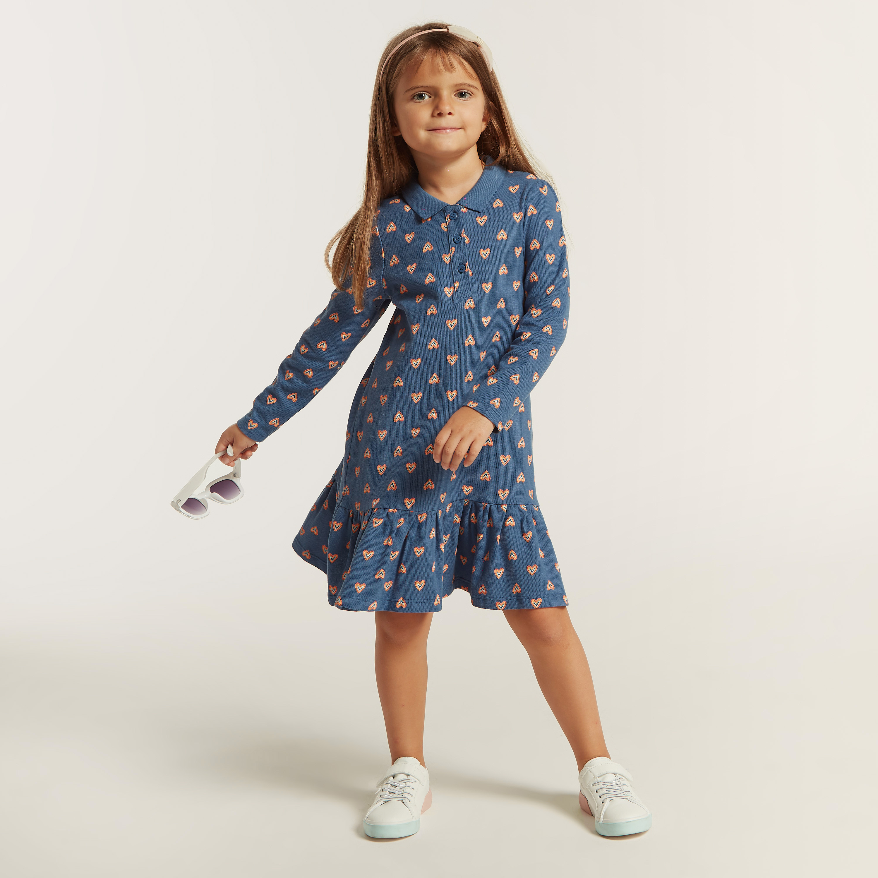 Buy Juniors All Over Heart Print Knit Dress with Long Sleeves Online Mothercare Bahrain