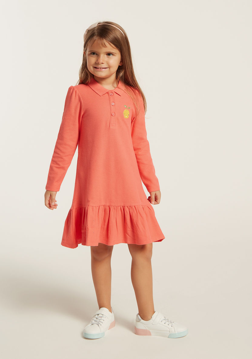 Juniors Embroidered A-Line Dress with Long Sleeves and Polo Neck-Dresses%2C Gowns and Frocks-image-1