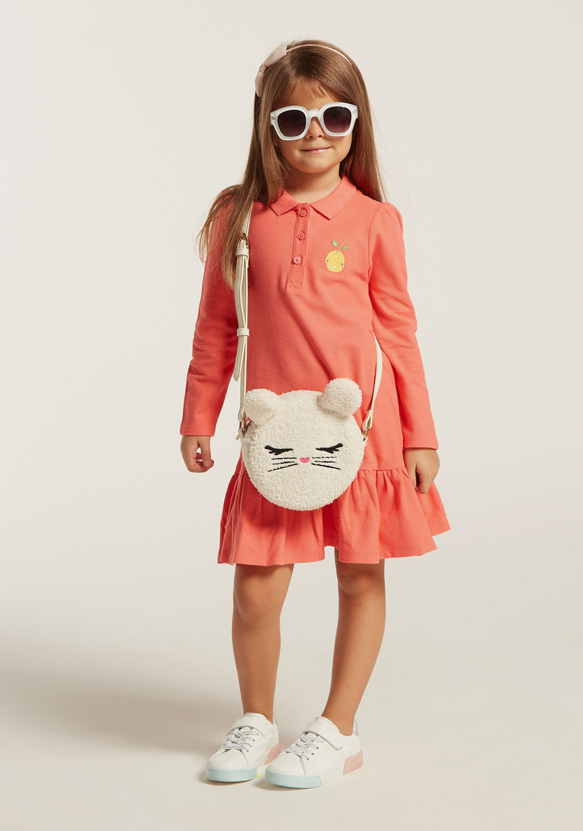 Juniors Embroidered A-Line Dress with Long Sleeves and Polo Neck-Dresses%2C Gowns and Frocks-image-0