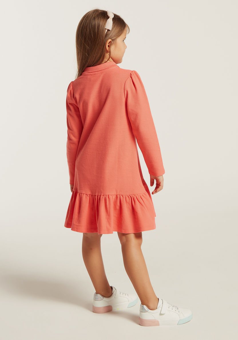 Juniors Embroidered A-Line Dress with Long Sleeves and Polo Neck-Dresses%2C Gowns and Frocks-image-3
