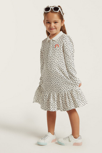 Juniors All-Over Printed A-Line Dress with Long Sleeves