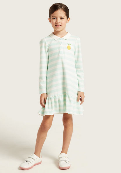 Juniors Striped Shirt Dress with Long Sleeves