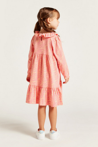 Juniors All-Over Printed Empire Dress with Long Sleeves