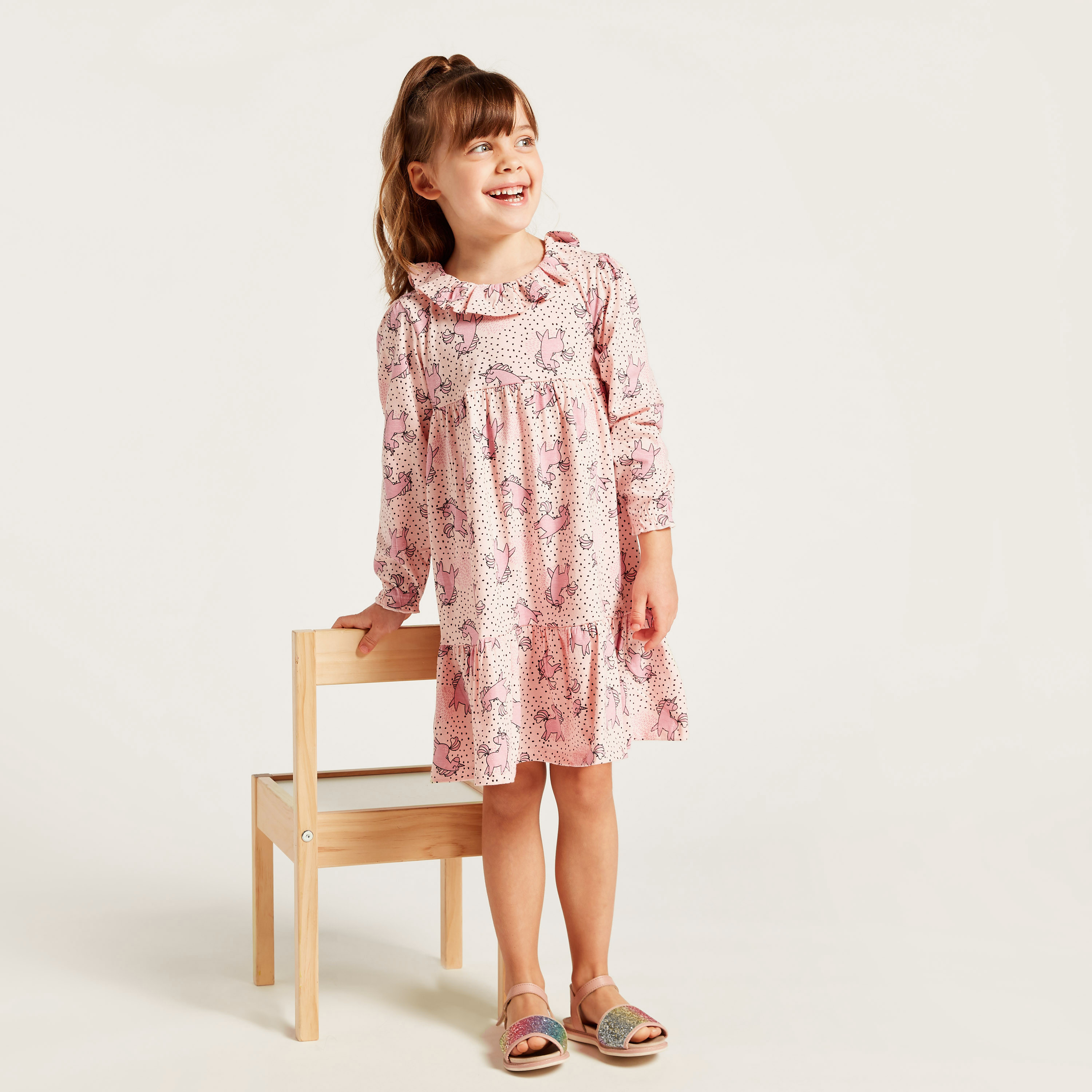 Juniors All-Over Printed Dress with Long Sleeves-girls-clothing-dressesandjumpsuits-image-1