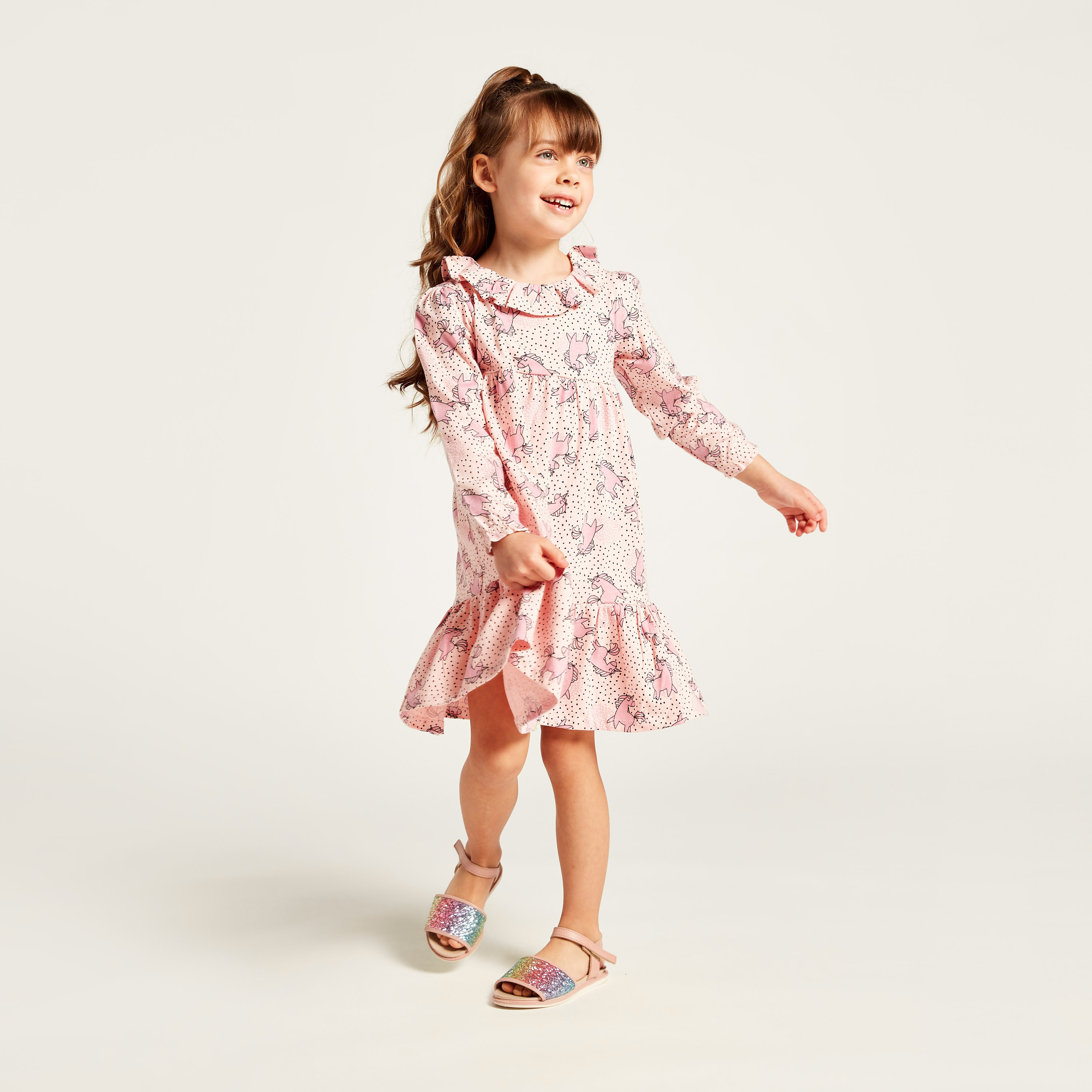 Juniors All-Over Printed Dress with Long Sleeves-girls-clothing-dressesandjumpsuits-image-2