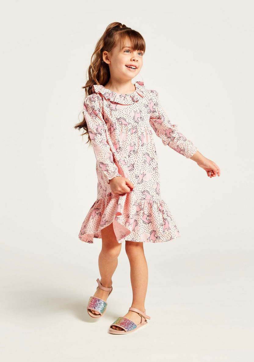 Juniors All-Over Printed Dress with Long Sleeves-Dresses%2C Gowns and Frocks-image-1
