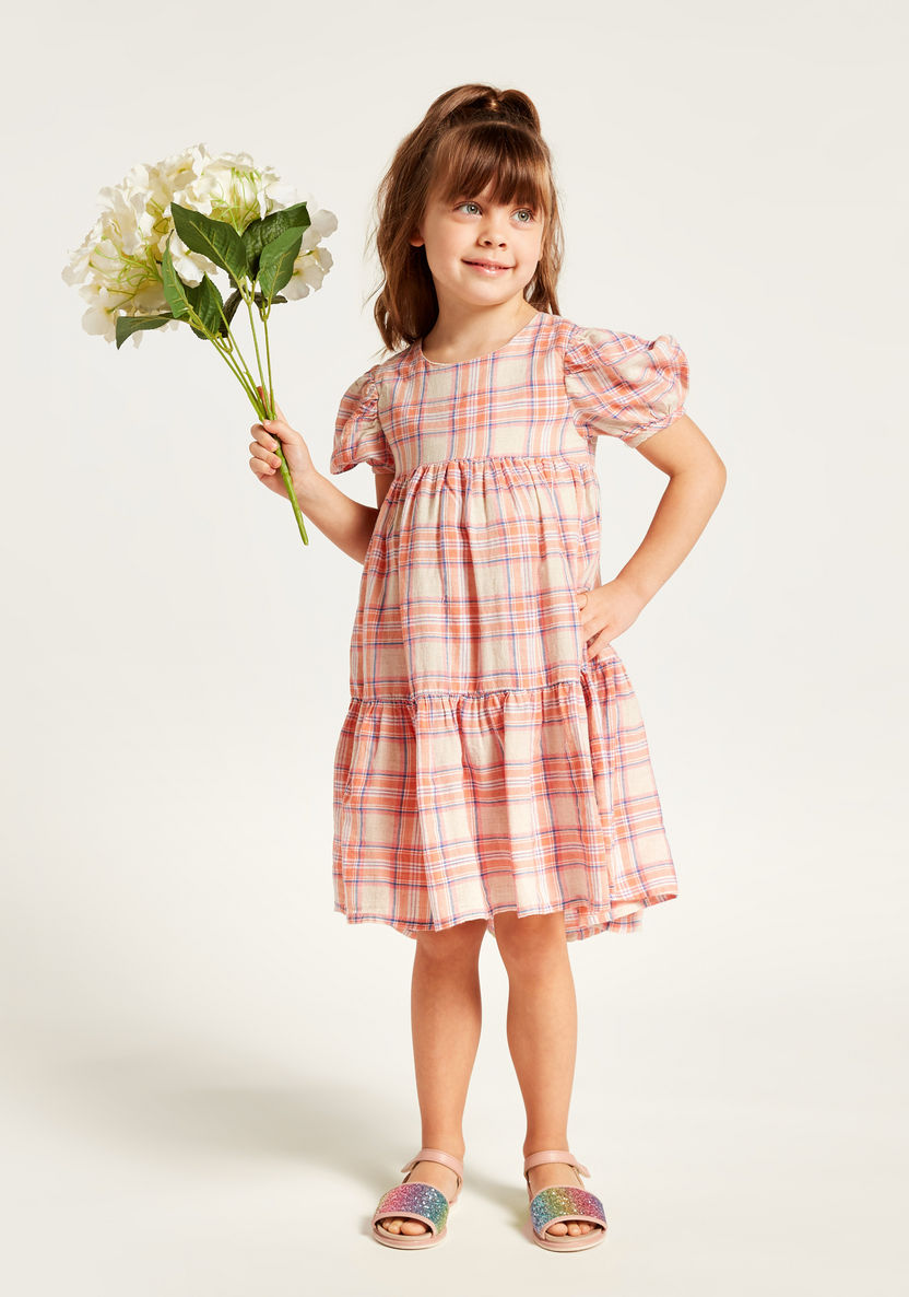 Juniors Checked Dress with Short Sleeves-Dresses%2C Gowns and Frocks-image-0