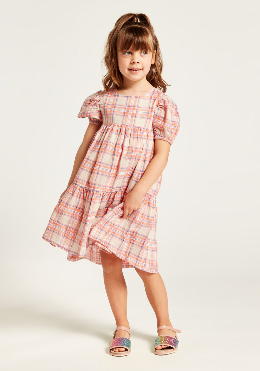Juniors Checked Dress with Short Sleeves-Dresses%2C Gowns and Frocks-image-1