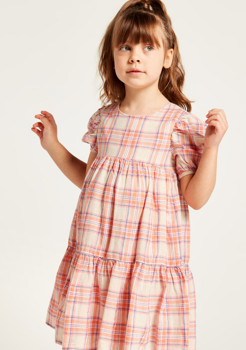 Juniors Checked Dress with Short Sleeves-Dresses%2C Gowns and Frocks-image-2