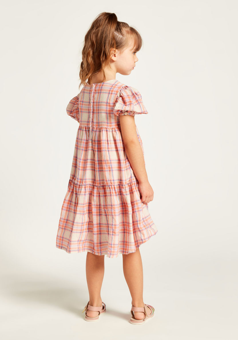 Juniors Checked Dress with Short Sleeves-Dresses%2C Gowns and Frocks-image-3