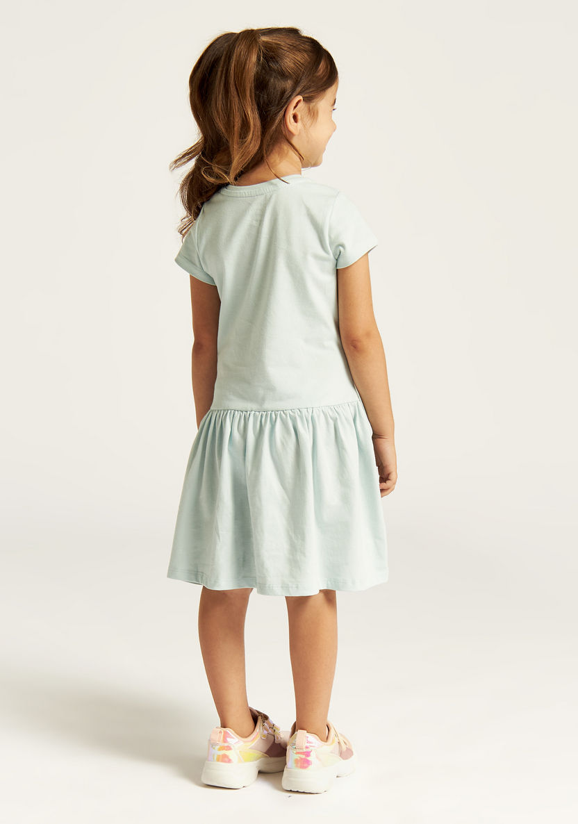 Juniors Printed Round Neck A-line Dress with Cap Sleeves-Dresses%2C Gowns and Frocks-image-3