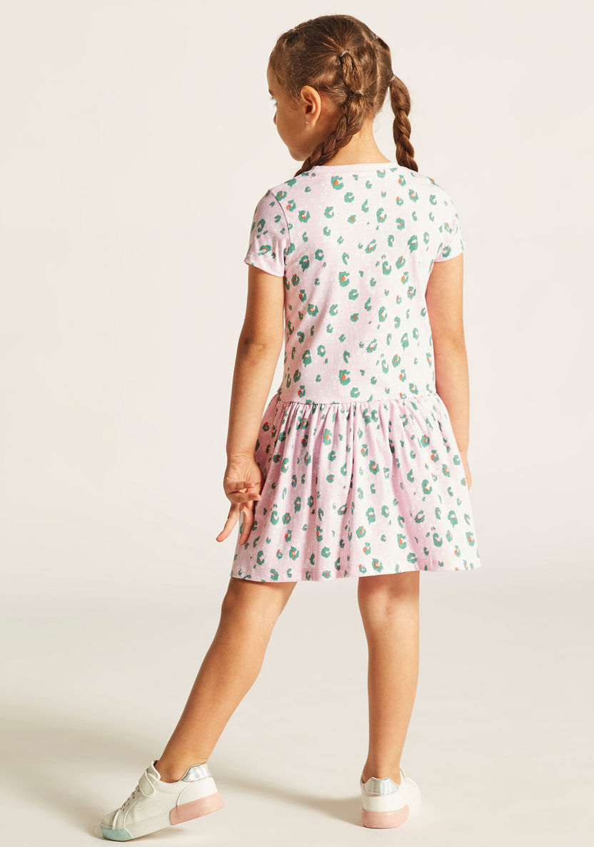 Juniors All Over Printed Dress with Round Neck and Short Sleeves-Dresses%2C Gowns and Frocks-image-3