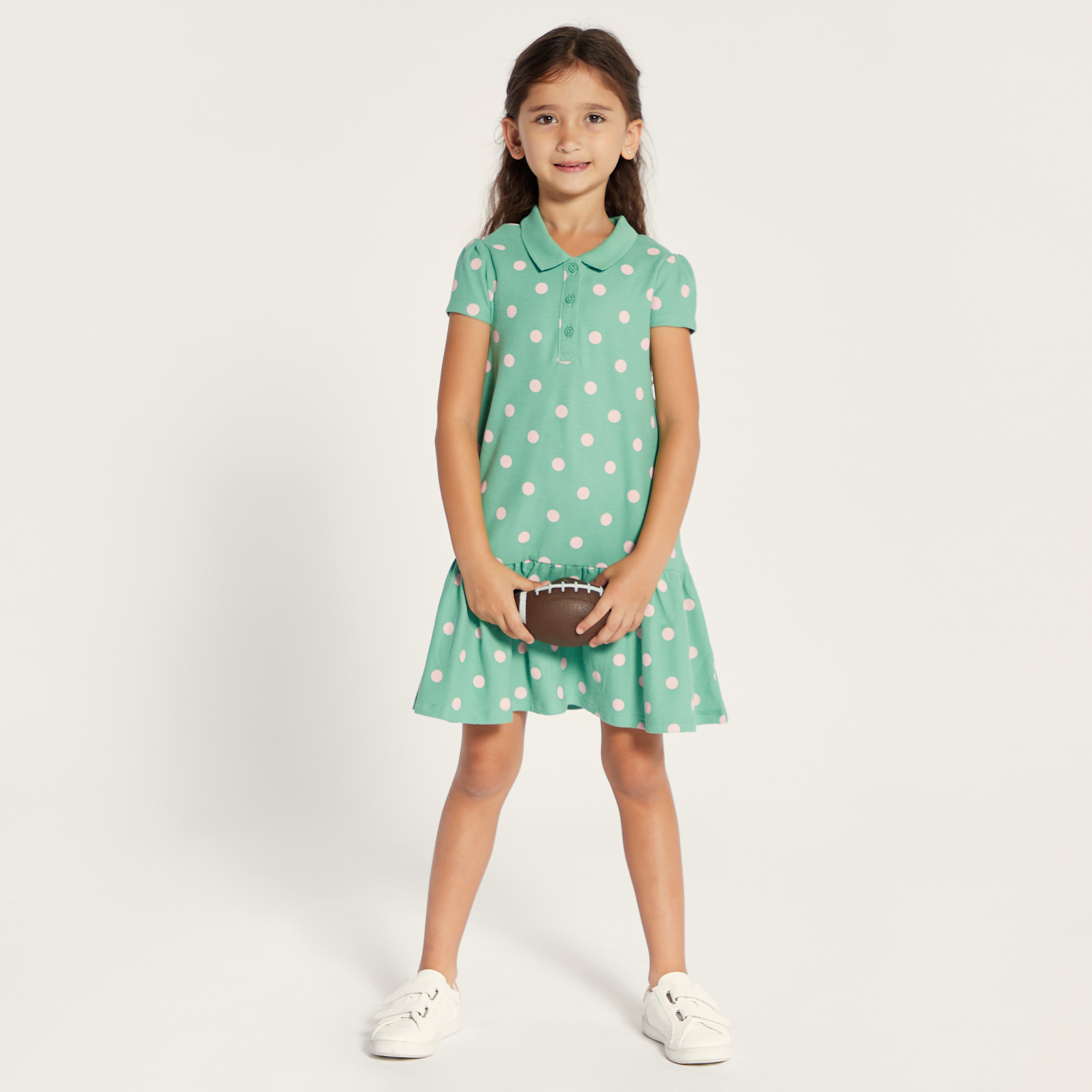 Juniors Polka Dot Print Polo Dress with Short Sleeves-girls-clothing-dressesandjumpsuits-image-1