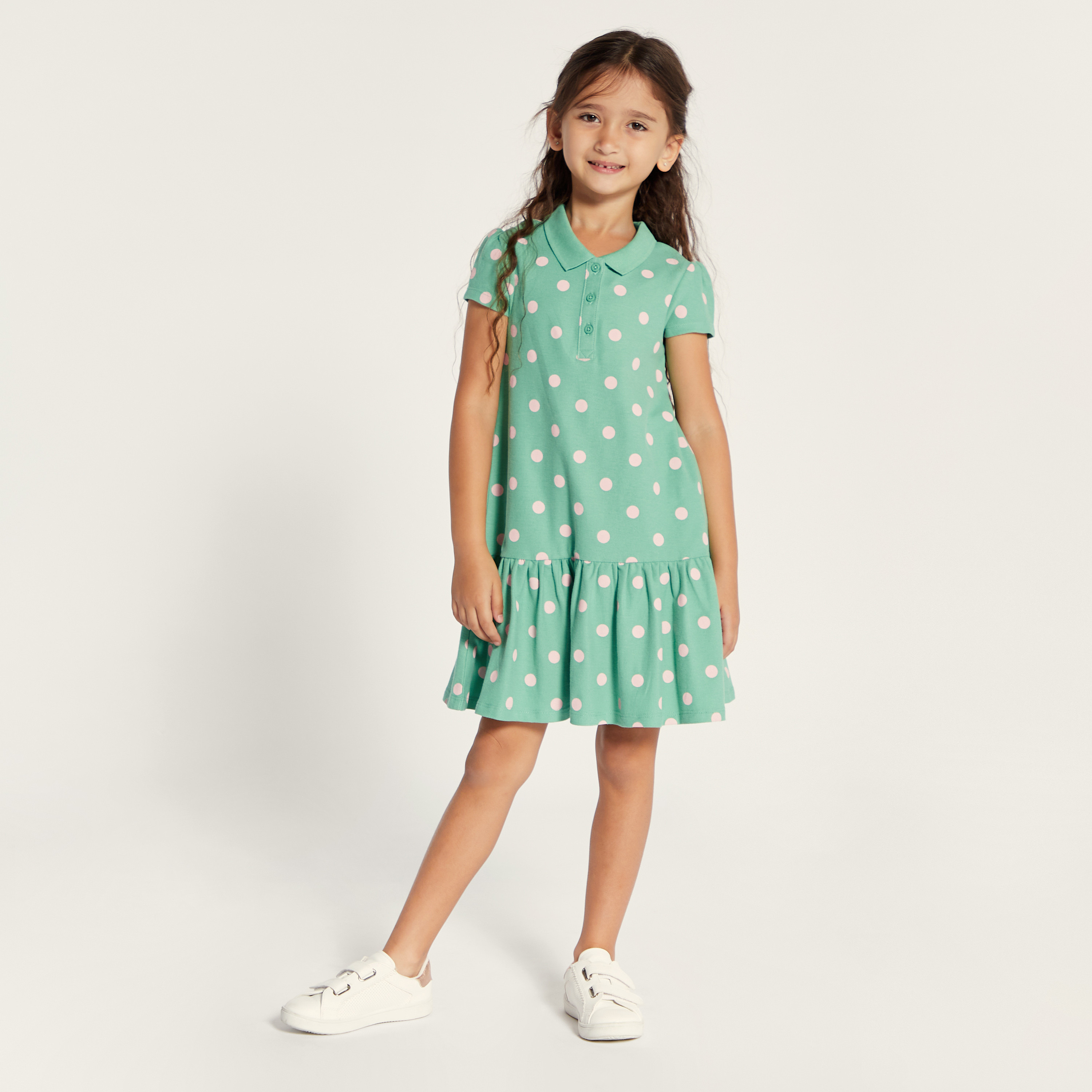 Juniors Polka Dot Print Polo Dress with Short Sleeves-girls-clothing-dressesandjumpsuits-image-2