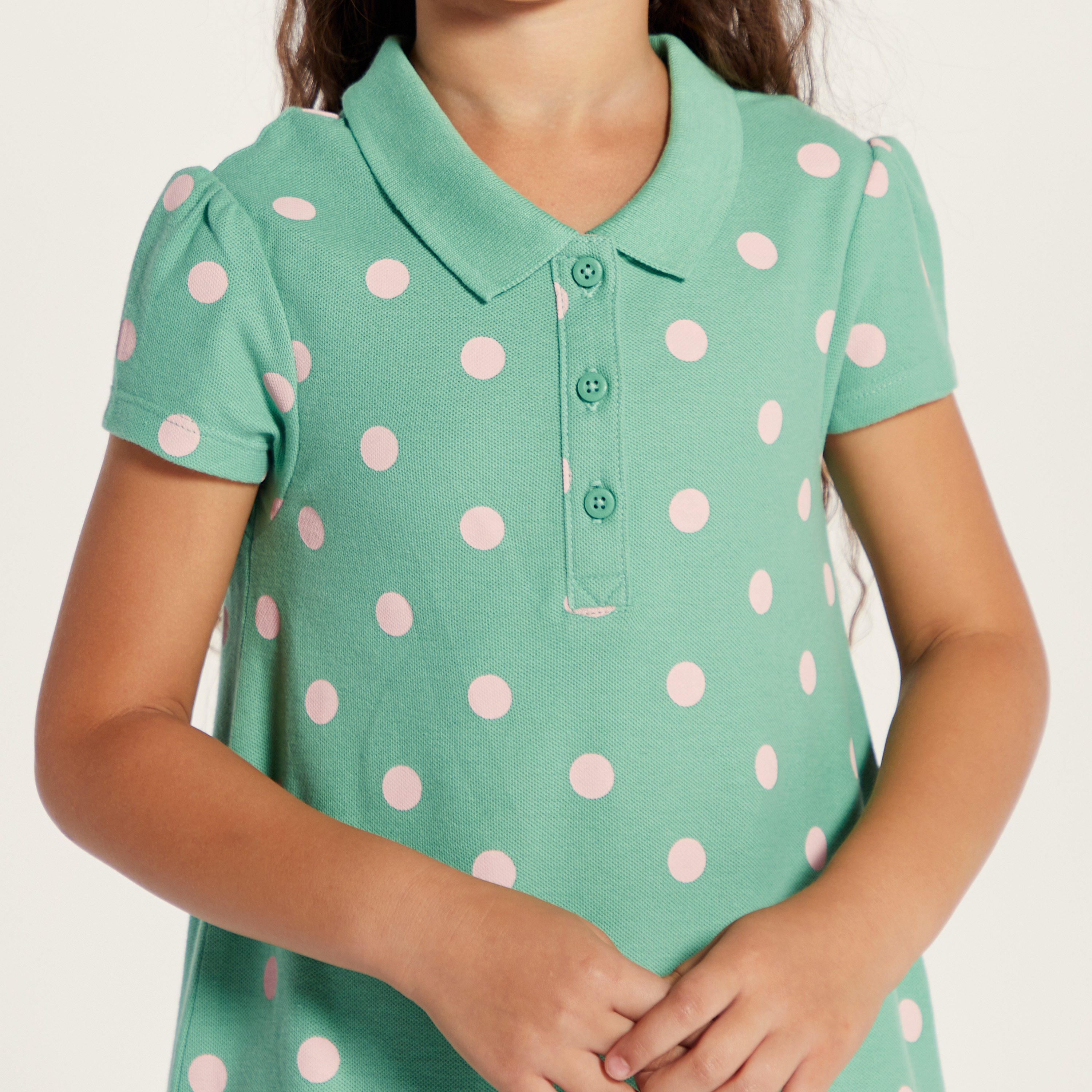 Juniors Polka Dot Print Polo Dress with Short Sleeves-girls-clothing-dressesandjumpsuits-image-3