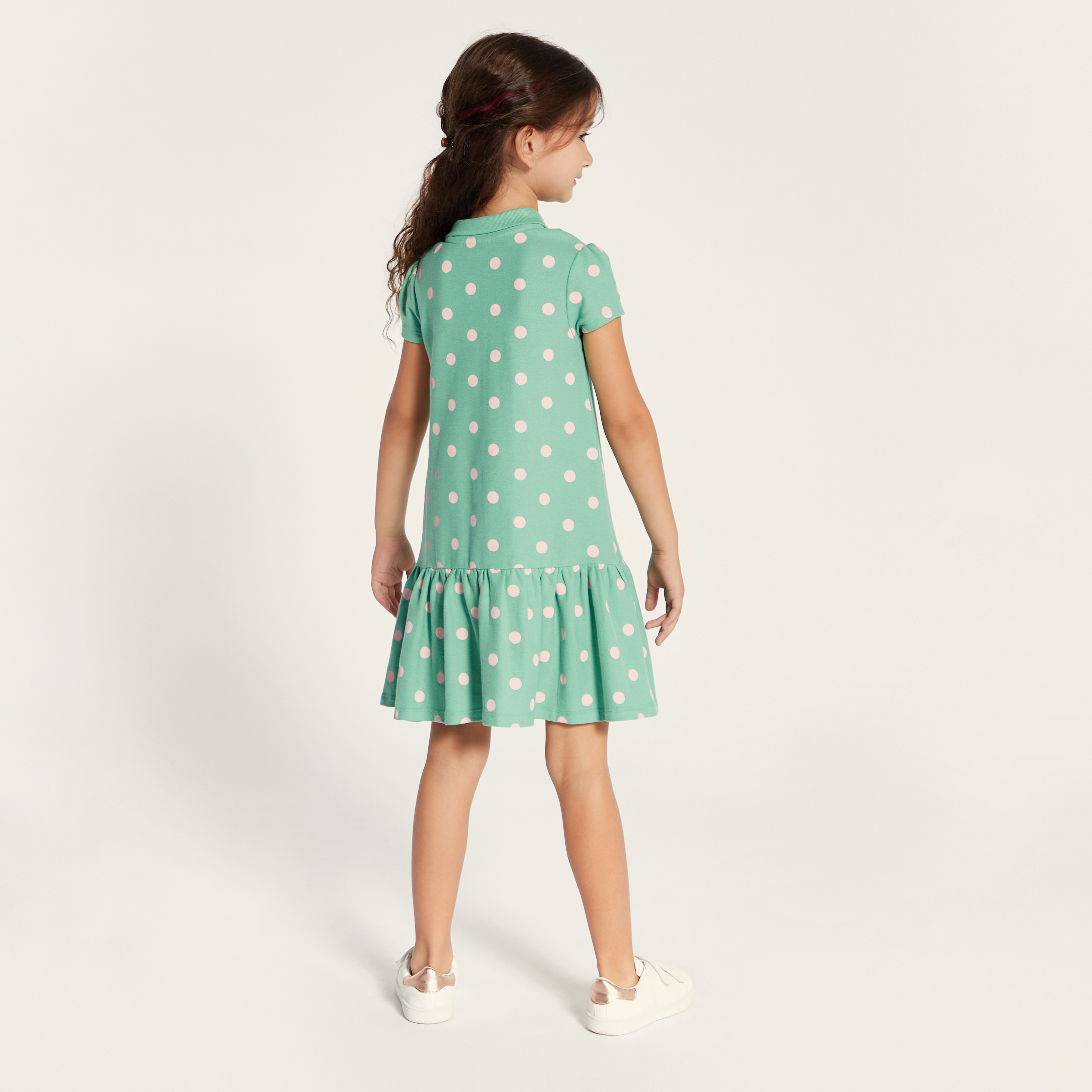 Juniors Polka Dot Print Polo Dress with Short Sleeves-girls-clothing-dressesandjumpsuits-image-4