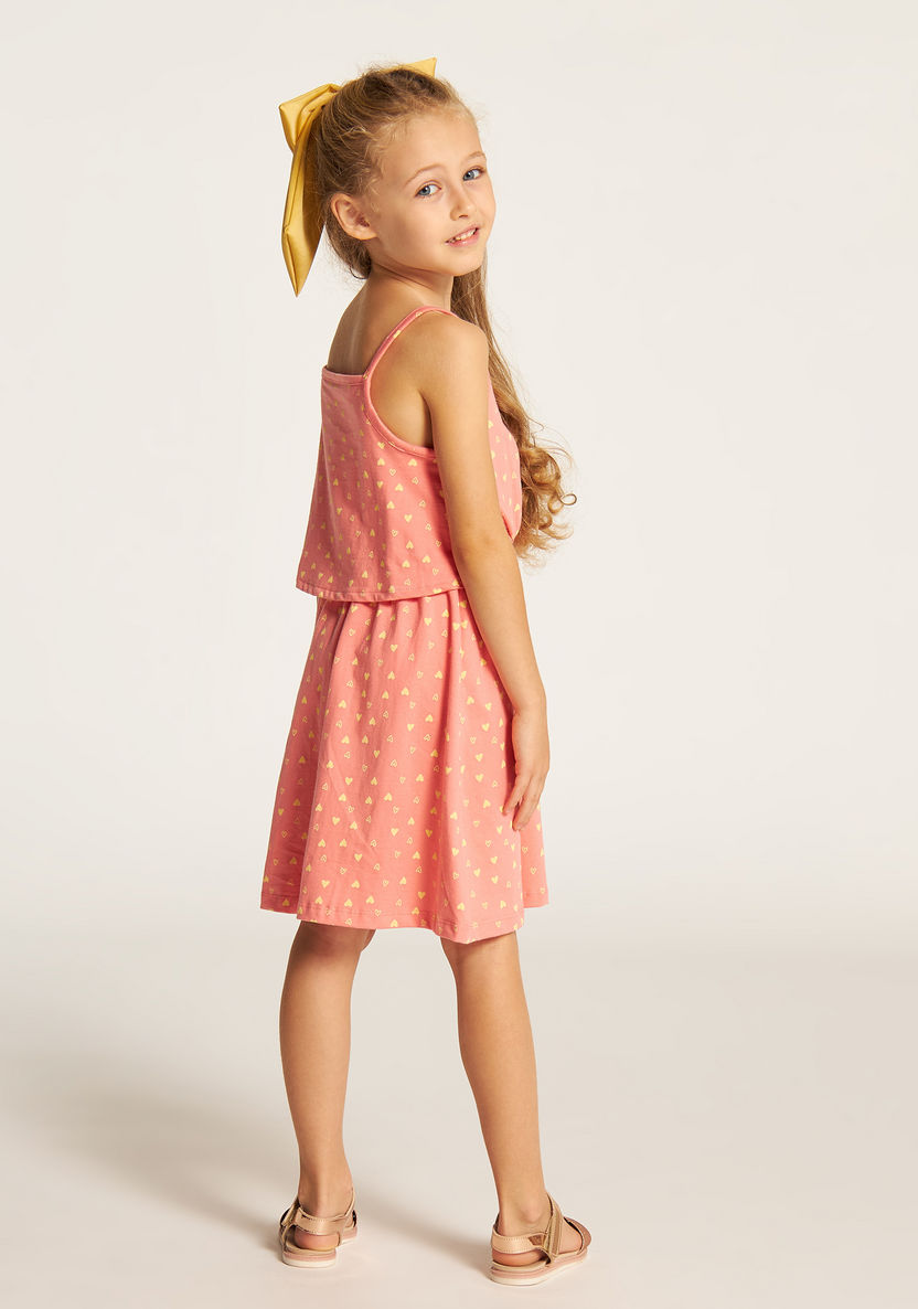 Juniors Heart Print Sleeveless Dress with Waist Tie-Up Belt-Dresses%2C Gowns and Frocks-image-3