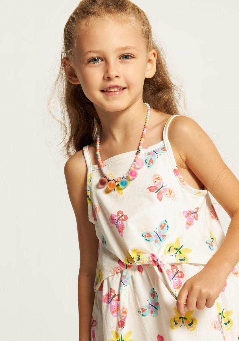 Juniors Butterfly Print Sleeveless Dress with Waist Tie-Up Belt-Dresses%2C Gowns and Frocks-image-1