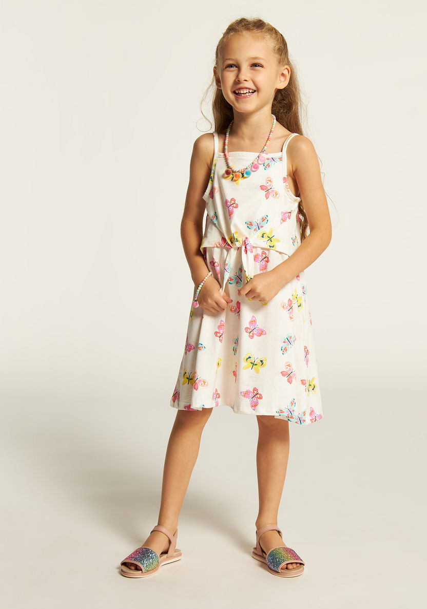 Juniors Butterfly Print Sleeveless Dress with Waist Tie-Up Belt-Dresses%2C Gowns and Frocks-image-2