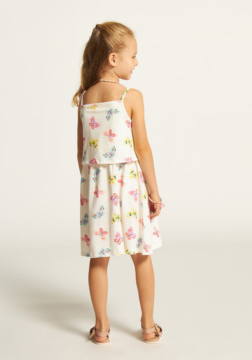 Juniors Butterfly Print Sleeveless Dress with Waist Tie-Up Belt-Dresses%2C Gowns and Frocks-image-3