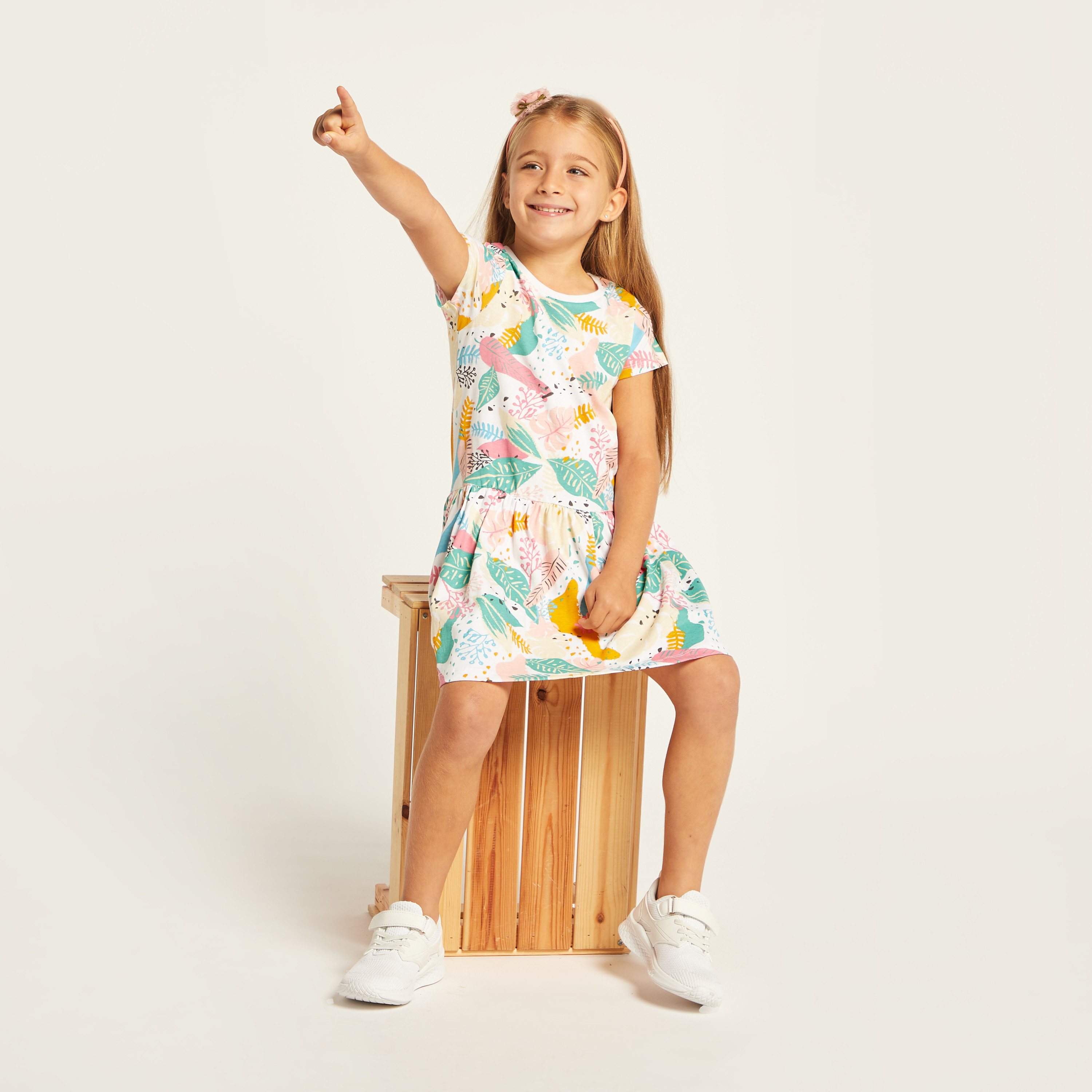Juniors Printed Round Neck Dress with Short Sleeves - Set of 4-baby-girls-clothing-dressesandjumpsuits-image-2
