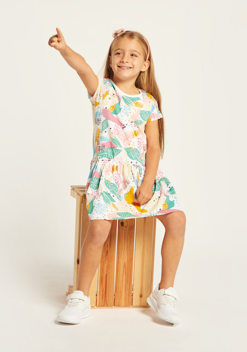 Juniors Printed Round Neck Dress with Short Sleeves - Set of 4-Dresses%2C Gowns and Frocks-image-1