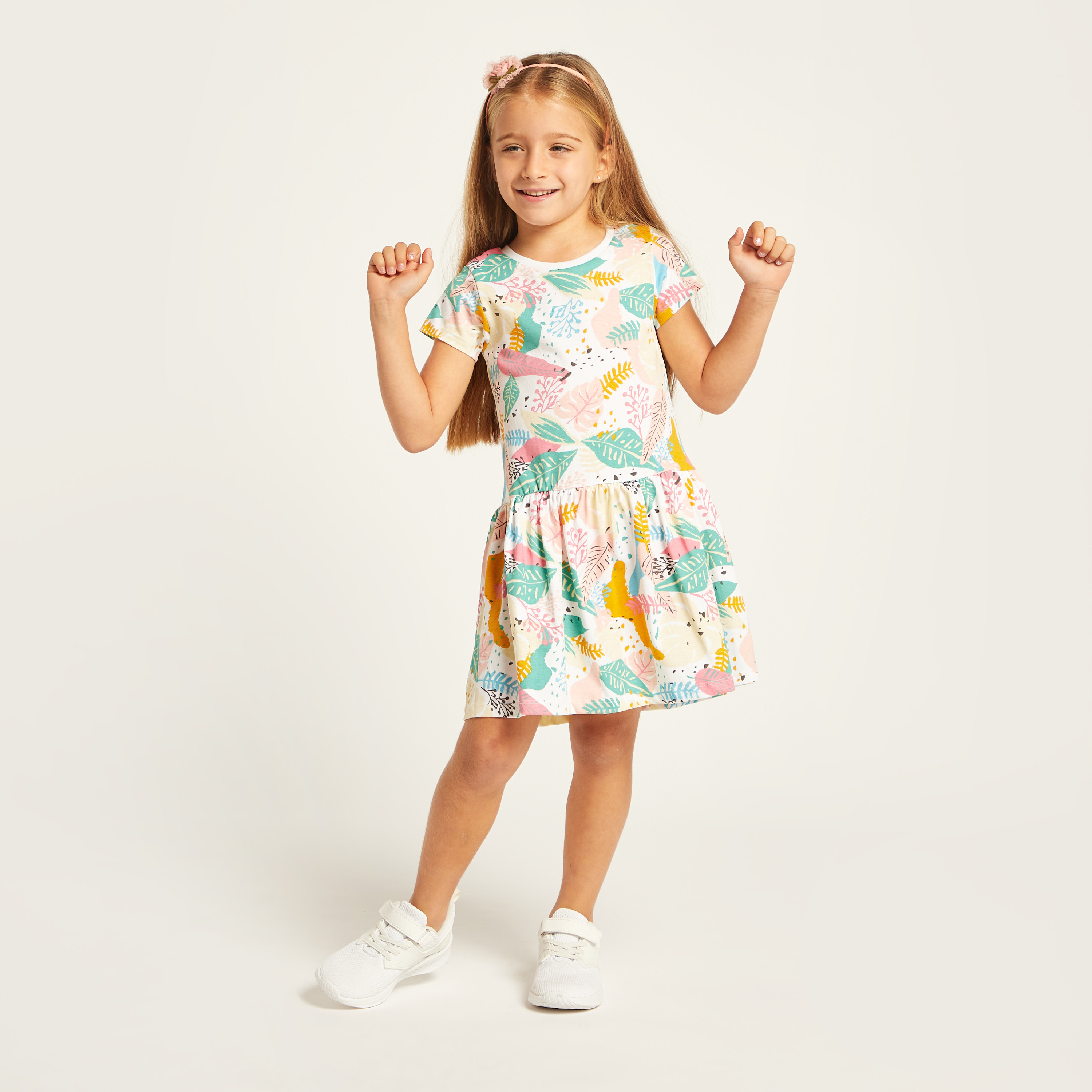 Juniors Printed Round Neck Dress with Short Sleeves - Set of 4-baby-girls-clothing-dressesandjumpsuits-image-3