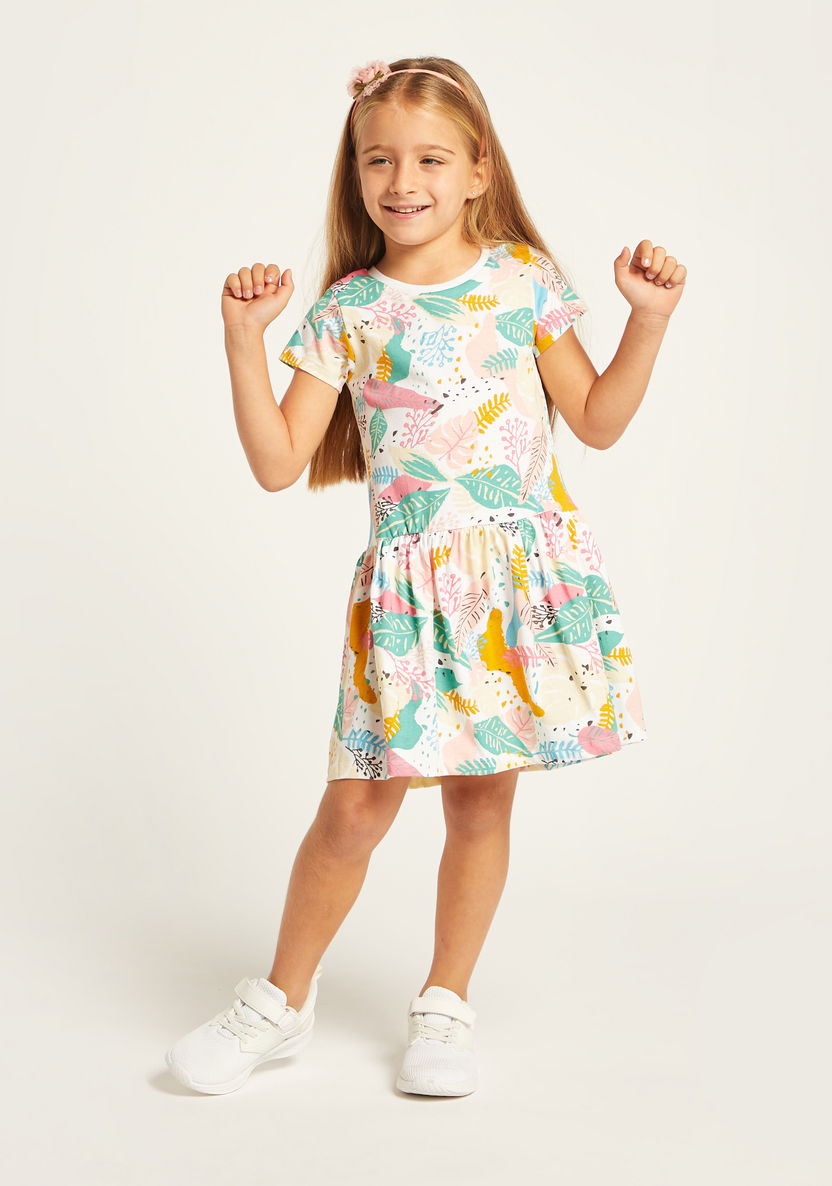 Juniors Printed Round Neck Dress with Short Sleeves - Set of 4-Dresses%2C Gowns and Frocks-image-2