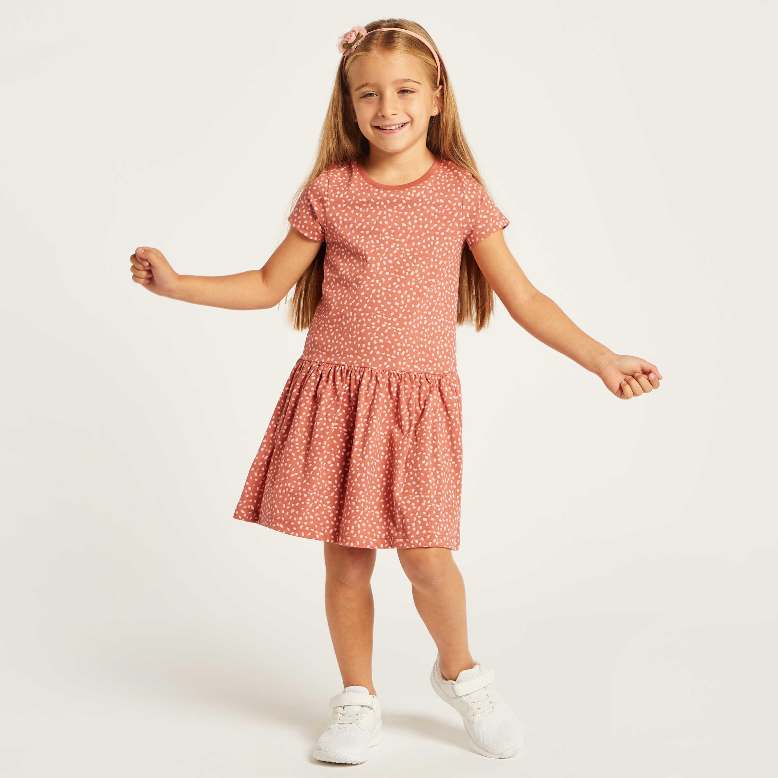 Juniors Printed Round Neck Dress with Short Sleeves - Set of 4-baby-girls-clothing-dressesandjumpsuits-image-4
