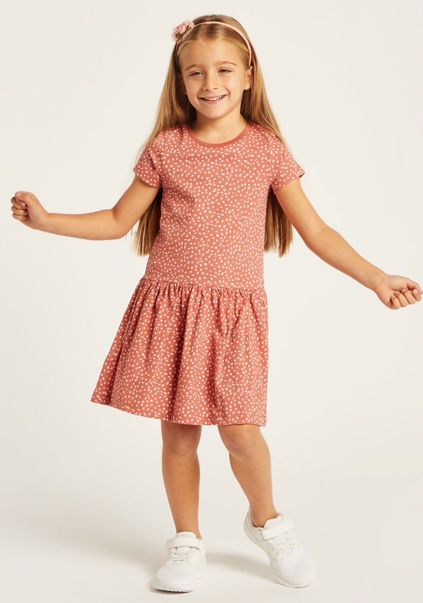 Juniors Printed Round Neck Dress with Short Sleeves - Set of 4-Dresses%2C Gowns and Frocks-image-3