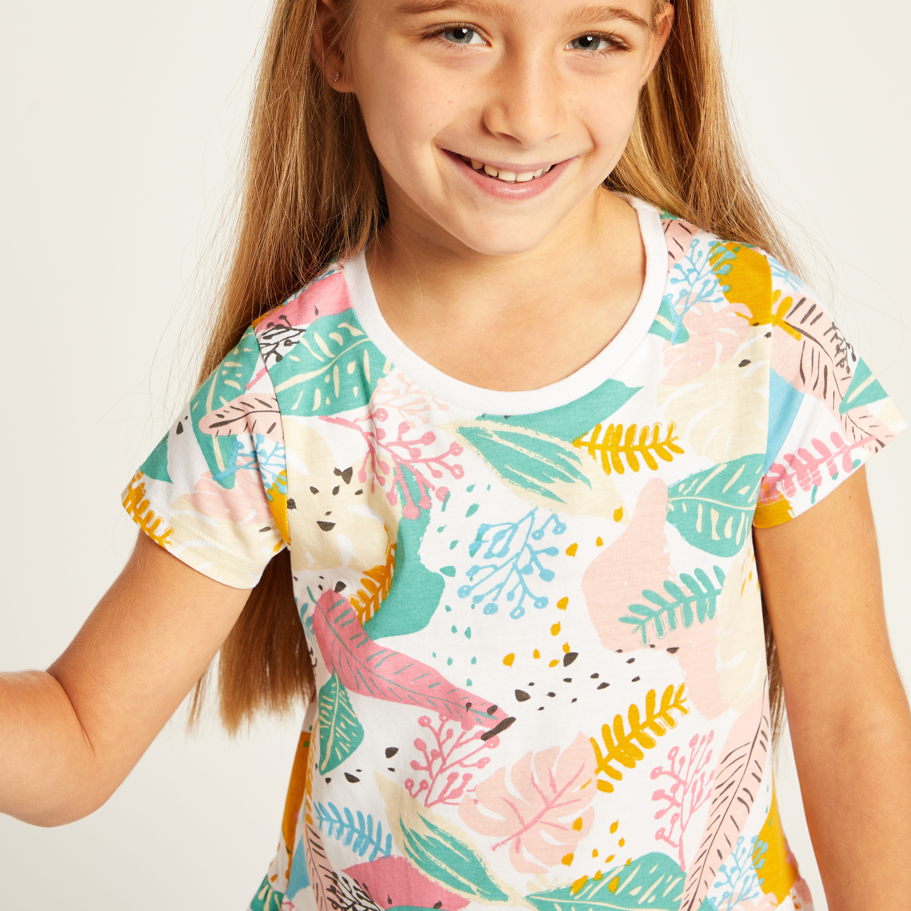 Juniors Printed Round Neck Dress with Short Sleeves - Set of 4-baby-girls-clothing-dressesandjumpsuits-image-7