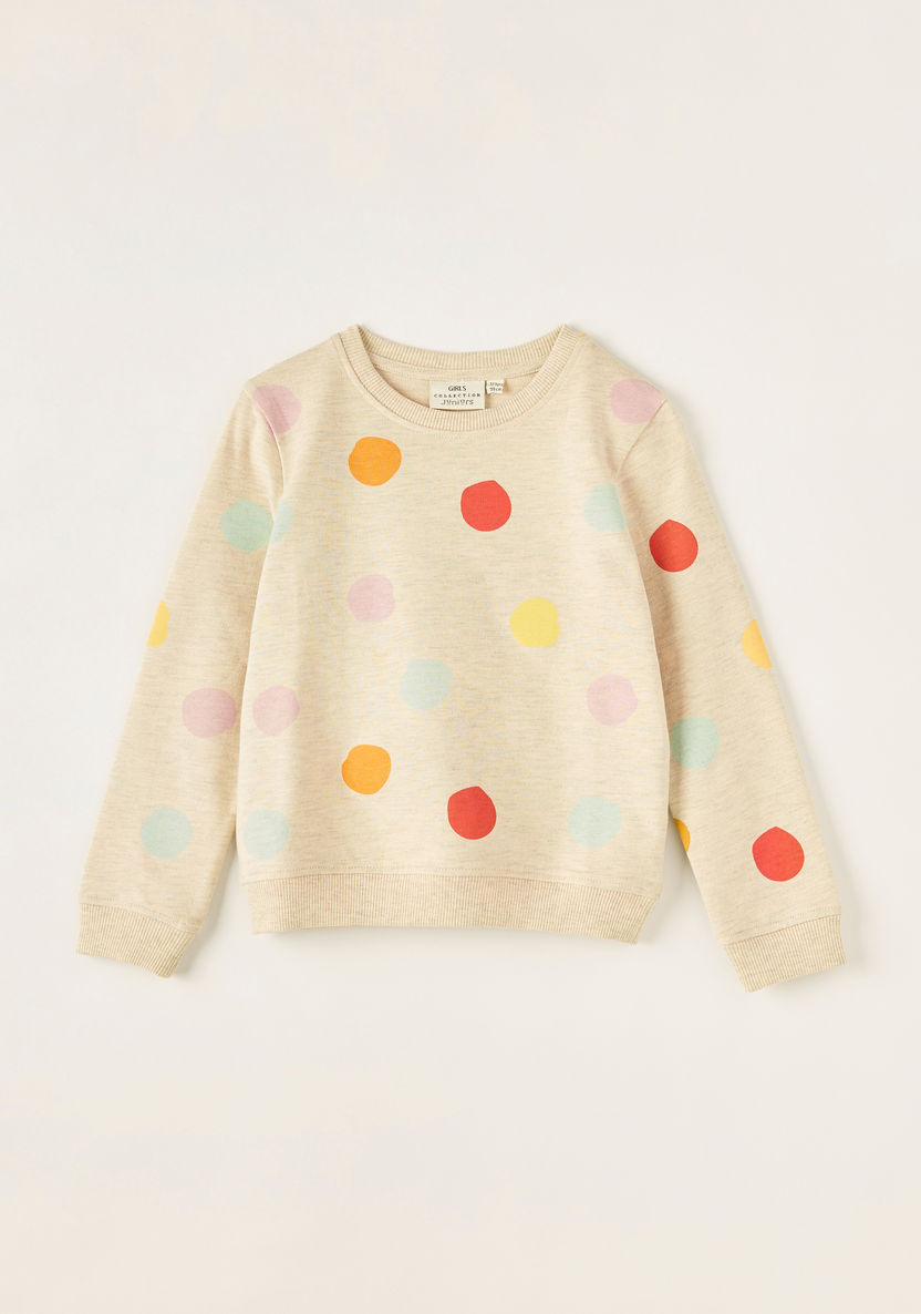 Juniors Polka Dot Print Pullover with Long Sleeves-Sweaters and Cardigans-image-0