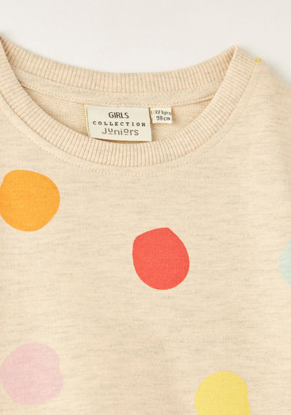 Juniors Polka Dot Print Pullover with Long Sleeves