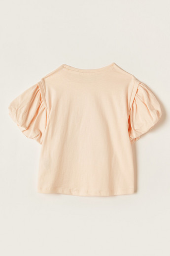 Juniors Embellished Round Neck T-shirt with Balloon Sleeves