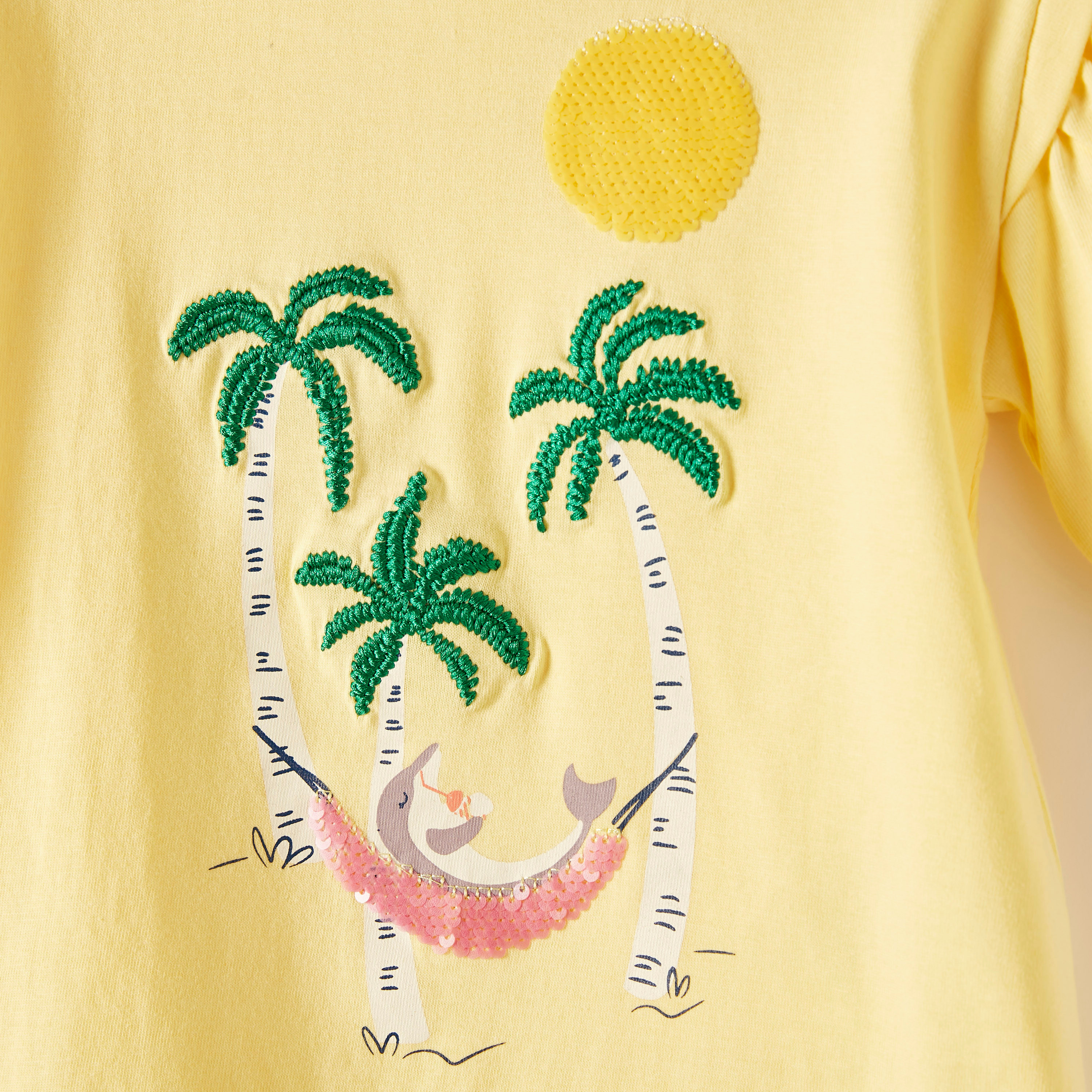 Juniors Embroidered T-shirt with Balloon Sleeves-girls-clothing-schoolwear-tshirts-image-2