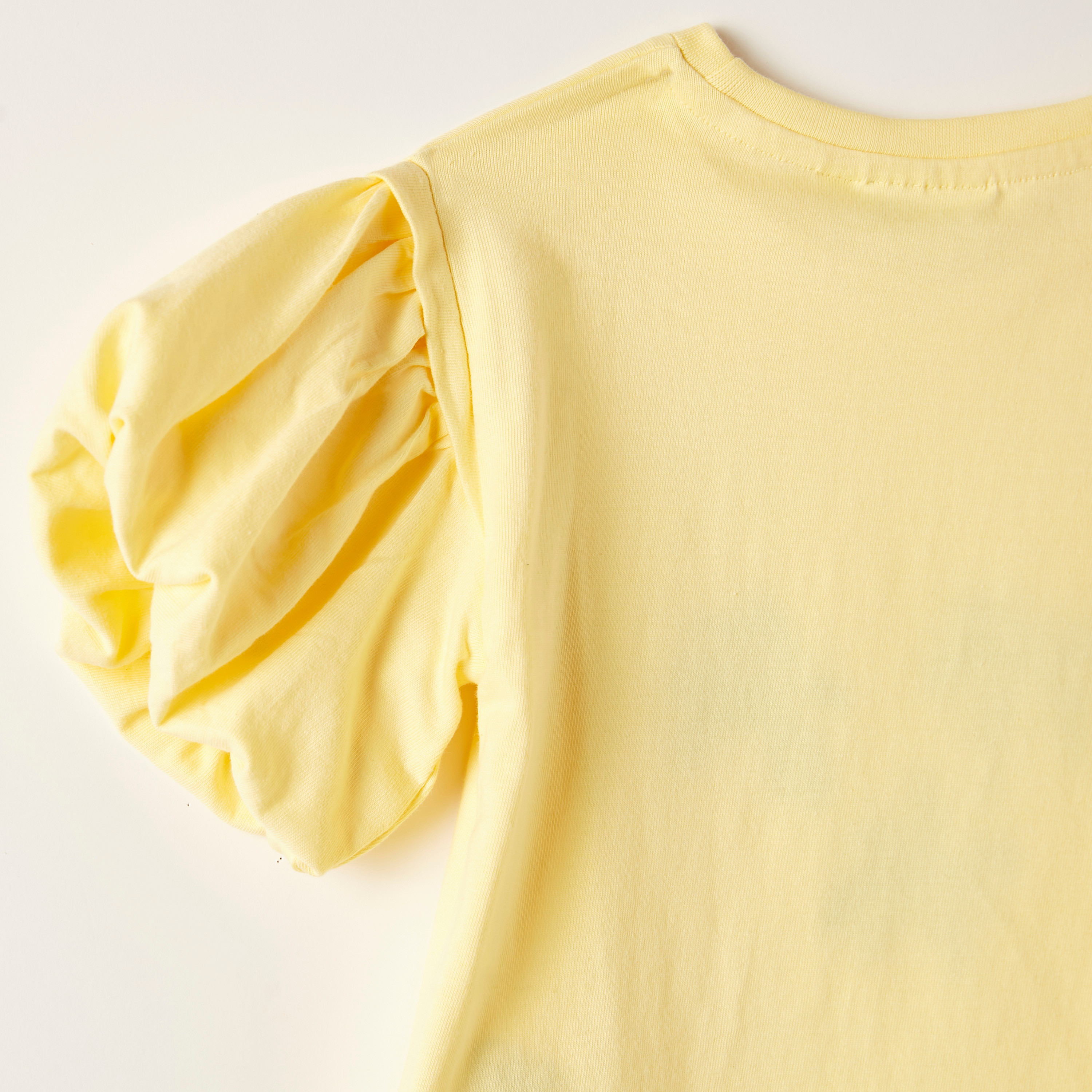 Juniors Embroidered T-shirt with Balloon Sleeves-girls-clothing-schoolwear-tshirts-image-4