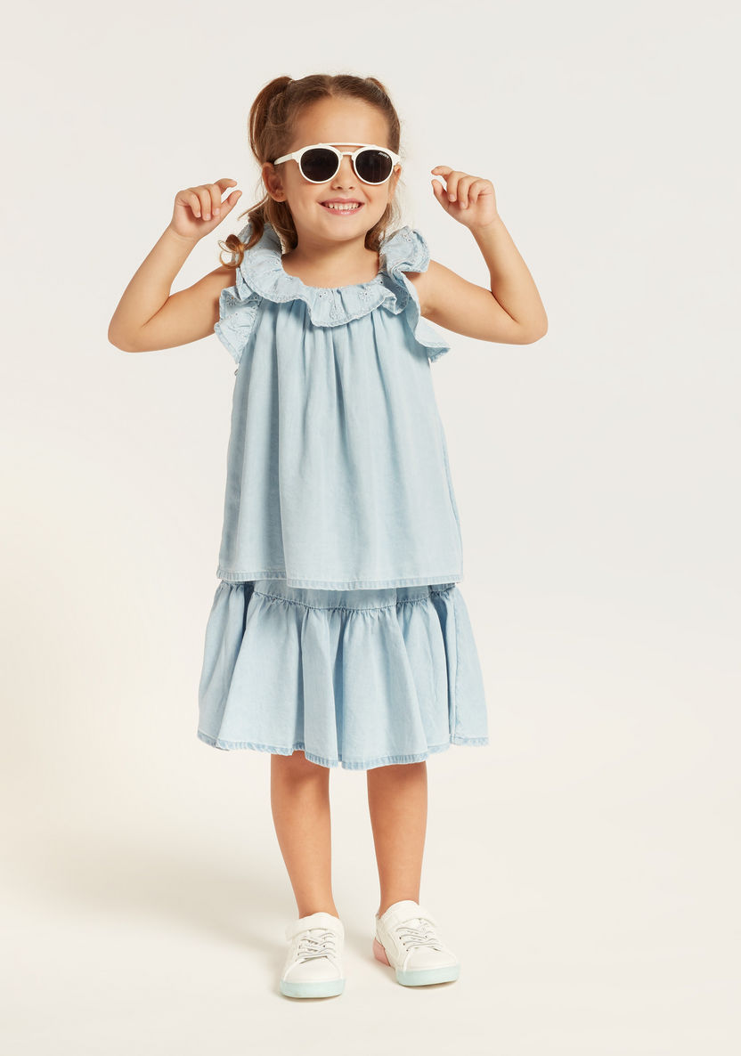 Juniors Solid Sleeveless Top with Ruffle Detail-Blouses-image-0