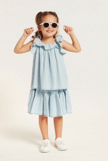 Juniors Solid Sleeveless Top with Ruffle Detail