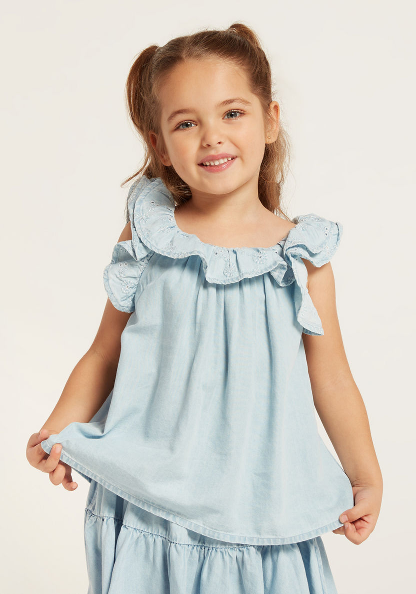 Juniors Solid Sleeveless Top with Ruffle Detail-Blouses-image-1