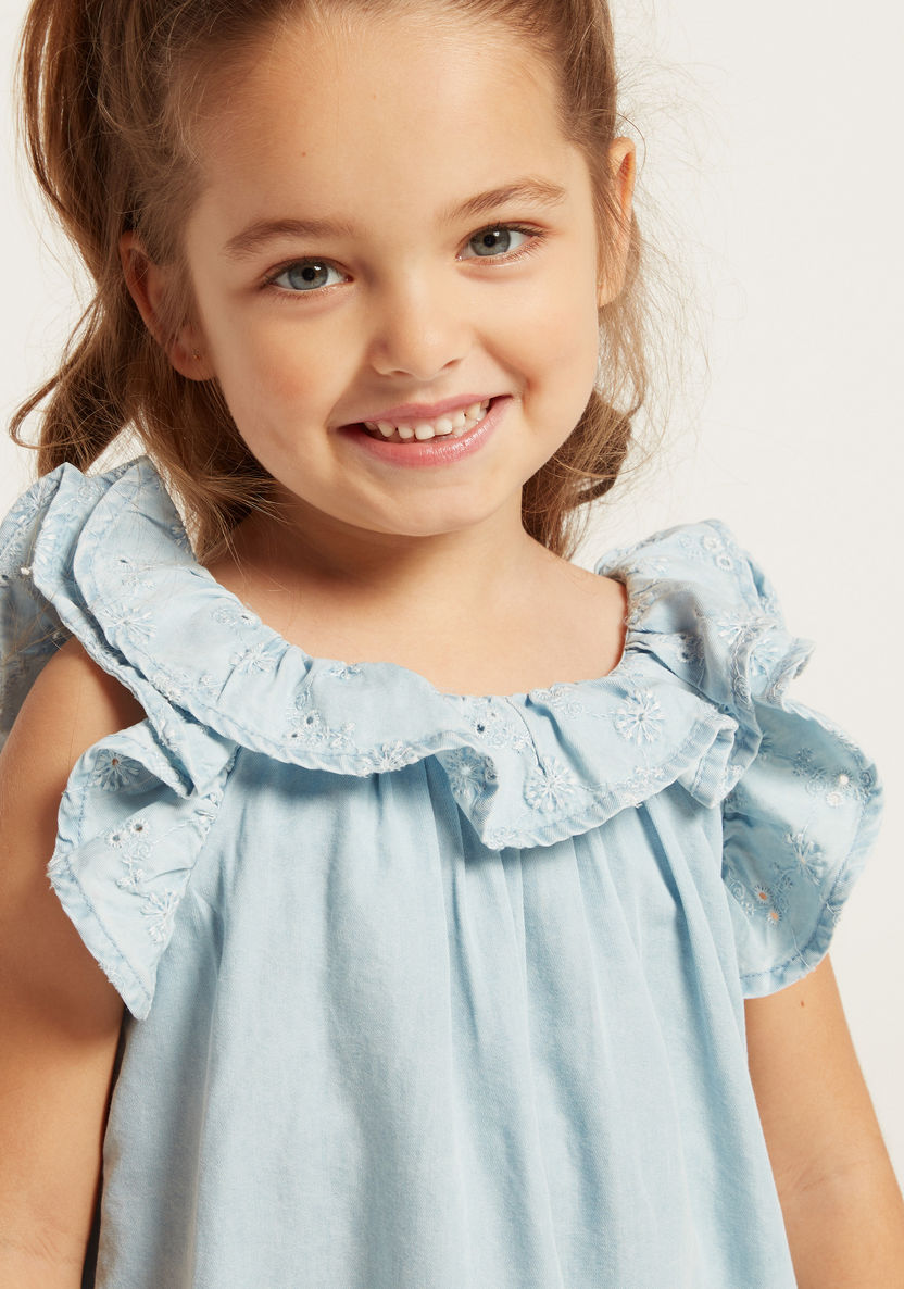 Juniors Solid Sleeveless Top with Ruffle Detail-Blouses-image-2