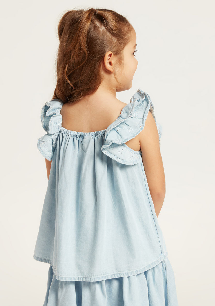 Juniors Solid Sleeveless Top with Ruffle Detail-Blouses-image-3