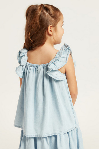 Juniors Solid Sleeveless Top with Ruffle Detail