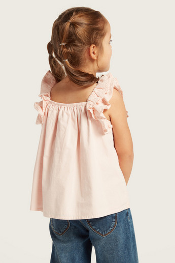 Juniors Solid Sleeveless A-line Top with Ruffle Detail