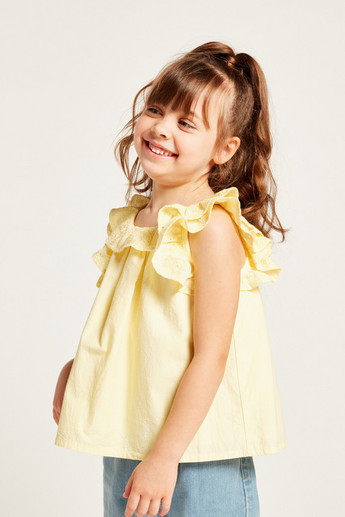 Juniors Solid Sleeveless Blouse with Frill Detail