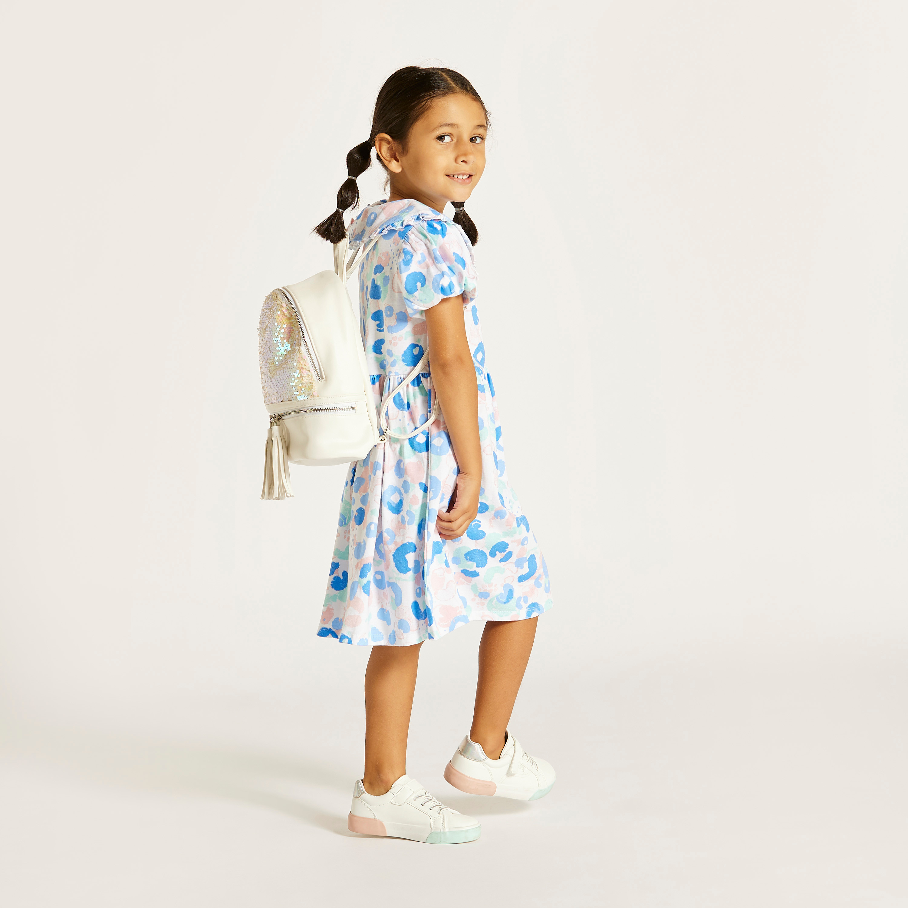 Juniors Printed Dress with Peter Pan Collar and Button Closure-girls-clothing-dressesandjumpsuits-image-1