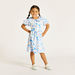 Juniors Printed Dress with Peter Pan Collar and Button Closure-Dresses%2C Gowns and Frocks-thumbnail-1