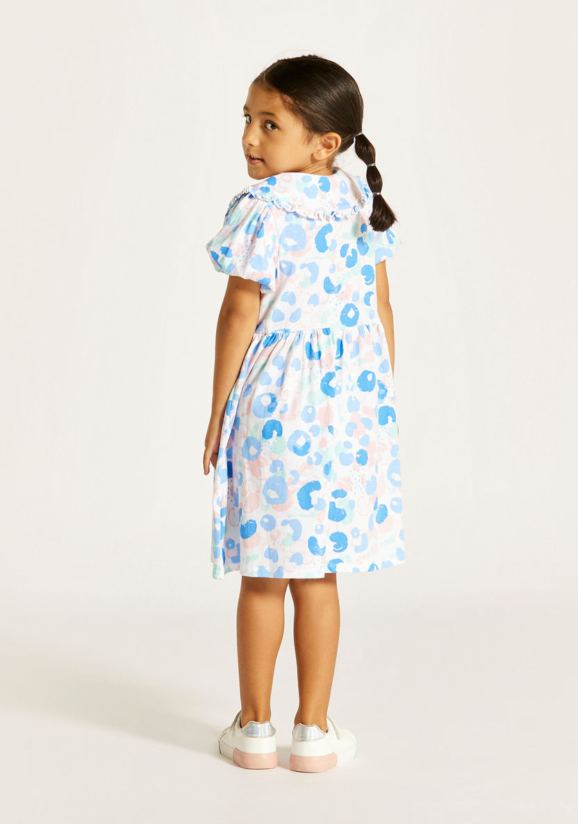 Juniors Printed Dress with Peter Pan Collar and Button Closure-Dresses%2C Gowns and Frocks-image-3