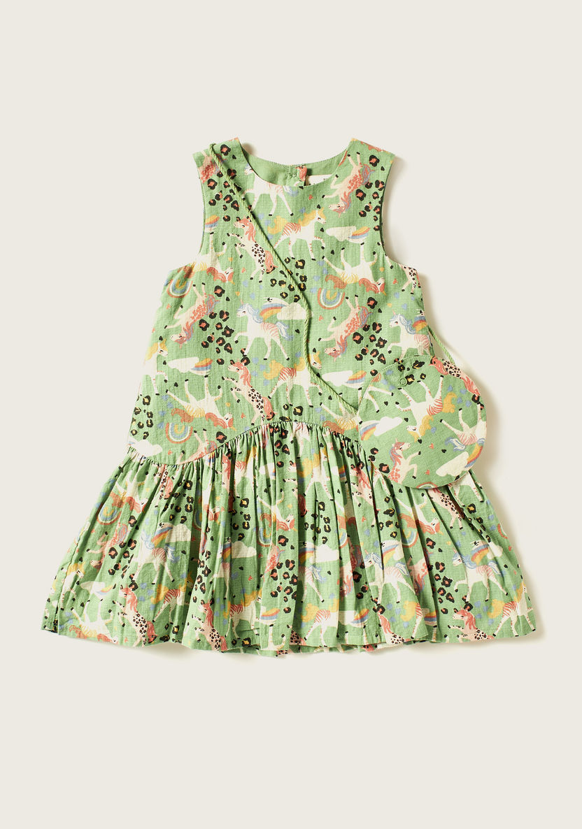 Juniors Printed Sleeveless Dress and Crossbody Bag Set-Dresses%2C Gowns and Frocks-image-0