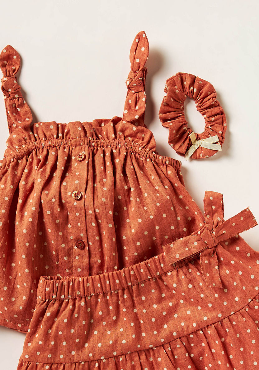 Juniors Polka Print Sleeveless Top with Tiered Skirt and Hair Tie Set-Clothes Sets-image-1